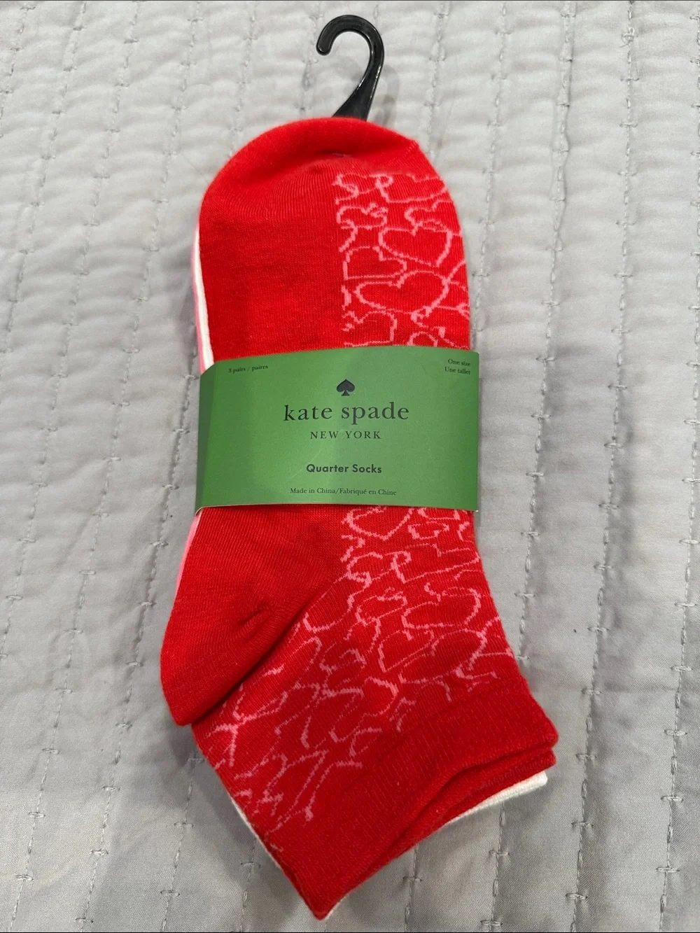 kate spade Red Quarter Socks with White Heart Motif